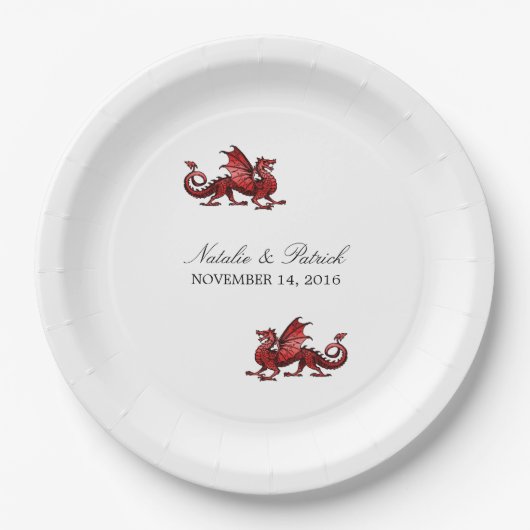 Assiettes En Carton Plaques de papier Mariage Dragon Rouge (Devant)