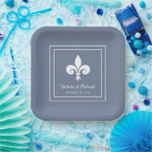 Assiettes En Carton Plaques de papier Mariage Dusty Blue Fleur de Lis (Fête)