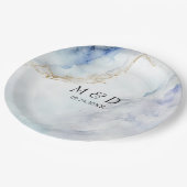 Assiettes En Carton Plaques de papier Mariage en marbre bleu moderne (Angle)