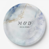Assiettes En Carton Plaques de papier Mariage en marbre bleu moderne (Devant)