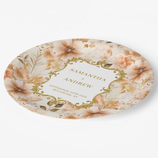 Assiettes En Carton Plaques de papier Mariage en or brillant (Angle)