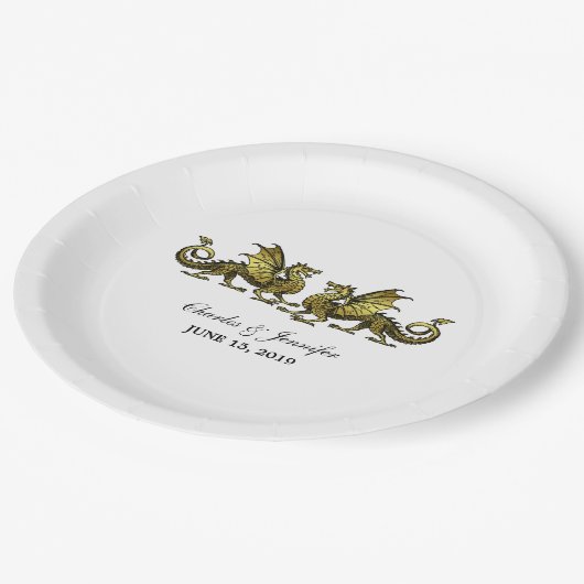 Assiettes En Carton Plaques de papier Mariage Gold Elegant Dragons (Angle)