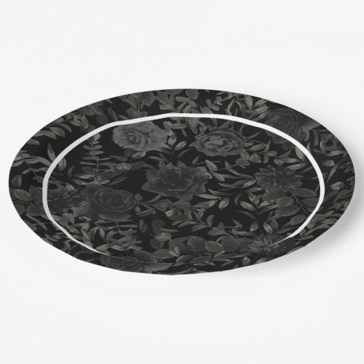 Assiettes En Carton Plaques de papier Mariage gothique Rose blanc et n (Angle)