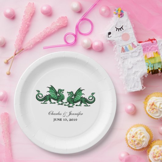 Assiettes En Carton Plaques de papier Mariage Green Elegon Dragons (Fête)