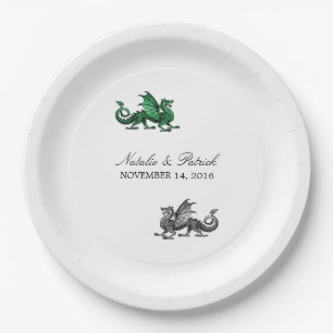 Assiettes En Carton Plaques de papier Mariage Green Silver Dragon