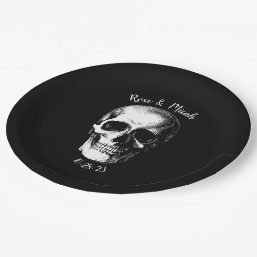 Assiettes En Carton Plaques de papier Mariage Halloween gothique crâne (Angle)