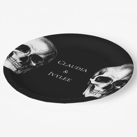 Assiettes En Carton Plaques de papier Mariage Halloween gothique crâne (Angle)