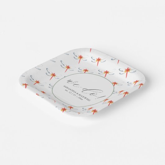 Assiettes En Carton Plaques de papier mariage libellule rouge (Angulaire)