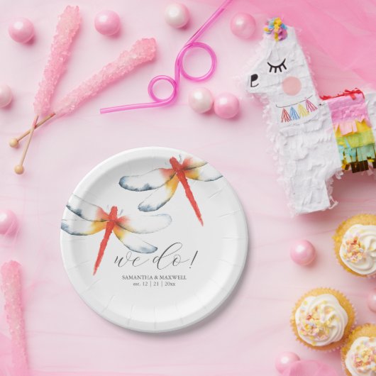 Assiettes En Carton Plaques de papier mariage libellule rouge (Fête)