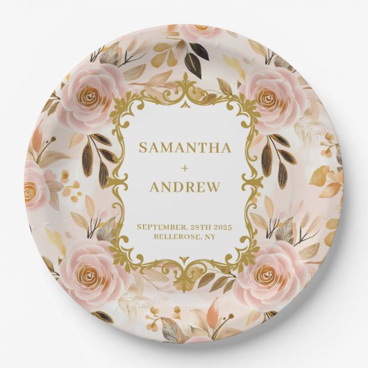 Assiettes En Carton Plaques de papier Mariage Luxe Blush Gold (Devant)