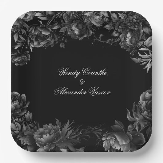 Assiettes En Carton Plaques de papier Mariage noir gothique classique (Recto)