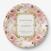 Assiettes En Carton Plaques de papier Mariage or Blush Chic (Devant)