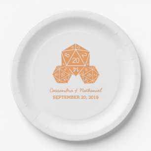 Assiettes En Carton Plaques de papier Mariage orange D20 dés