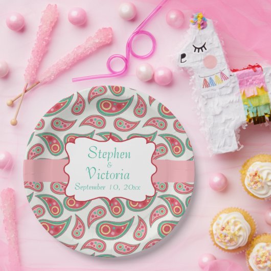 Assiettes En Carton Plaques de papier Mariage Paisley Monogram personn (Fête)