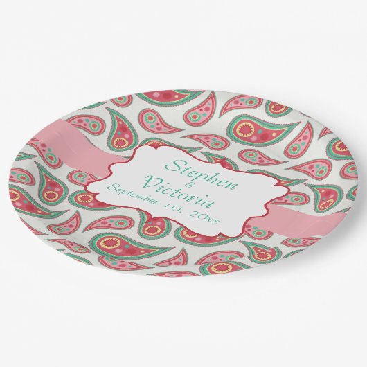 Assiettes En Carton Plaques de papier Mariage Paisley Monogram personn (Angle)