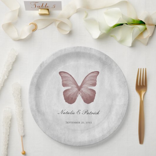 Assiettes En Carton Plaques de papier Mariage papillon rose (Mariage)