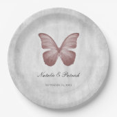 Assiettes En Carton Plaques de papier Mariage papillon rose (Devant)