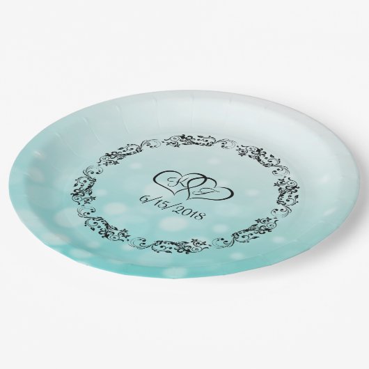Assiettes En Carton Plaques de papier Mariage personnalisées turquoise (Angle)