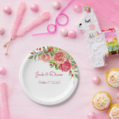 Assiettes En Carton Plaques de papier Mariage rose et rose (Fête)