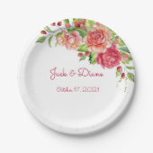 Assiettes En Carton Plaques de papier Mariage rose et rose (Devant)