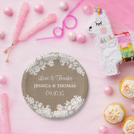 Assiettes En Carton Plaques de papier Mariage Rustique Burlap & White  (Fête)