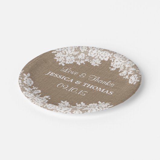 Assiettes En Carton Plaques de papier Mariage Rustique Burlap & White  (Angle)