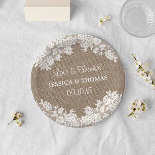 Assiettes En Carton Plaques de papier Mariage Rustique Burlap & White 