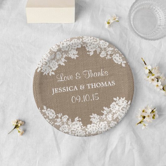 Assiettes En Carton Plaques de papier Mariage Rustique Burlap & White