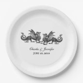Assiettes En Carton Plaques de papier Mariage Silver Elegant Dragons (Devant)