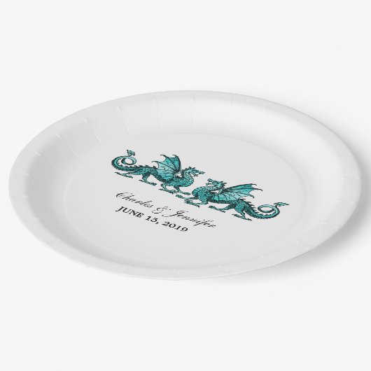 Assiettes En Carton Plaques de papier Mariage turquoise Élégant Dragon (Angle)
