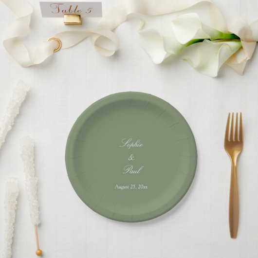 Assiettes En Carton Plaques de papier Mariage Vert Sage élégant (Mariage)
