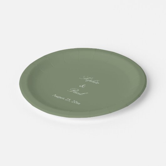 Assiettes En Carton Plaques de papier Mariage Vert Sage élégant (Angle)