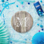 Assiettes En Carton Plaques de papier monogramme en bois rustique (Fête)