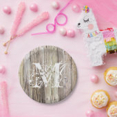 Assiettes En Carton Plaques de papier monogramme en bois rustique (Fête)