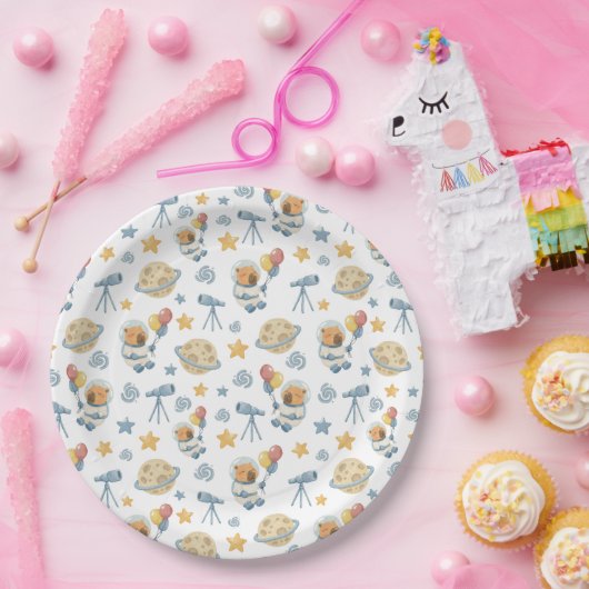 Assiettes En Carton Plaques de papier Motif Capybara Astronaut (Fête)