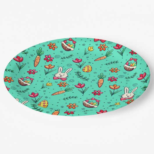 Assiettes En Carton Plaques de papier Motif Cyan Pâques souples (Angle)