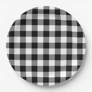 Assiettes En Carton Plaques de papier Motif en noir et blanc En vichy