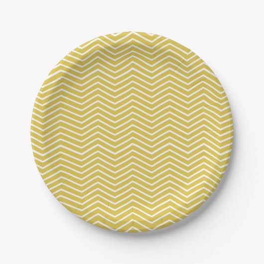 Assiettes En Carton Plaques de papier Motif jaune et blanc Chevron (Devant)