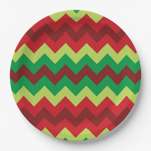 Assiettes En Carton Plaques de papier motif rouge vert chevron (Devant)