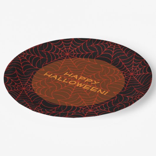 Assiettes En Carton Plaques de papier Motif Web Black & Orange Spider (Angle)
