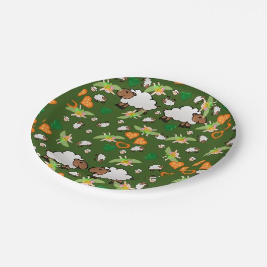 Assiettes En Carton Plaques de papier, Moutons Fée Orange Coeurs verts (Angle)