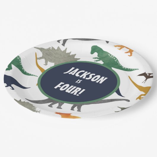 Assiettes En Carton Plaques de papier multidinosaure (Angle)