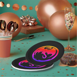 Assiettes En Carton Plaques de papier noir Neon Dragon