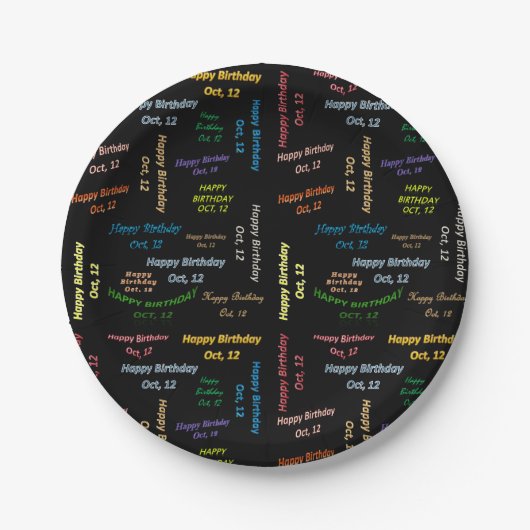 Assiettes En Carton Plaques de papier Octobre, 12 Anniversaire (Devant)