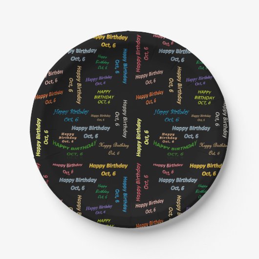 Assiettes En Carton Plaques de papier Octobre, 6 Anniversaire (Devant)