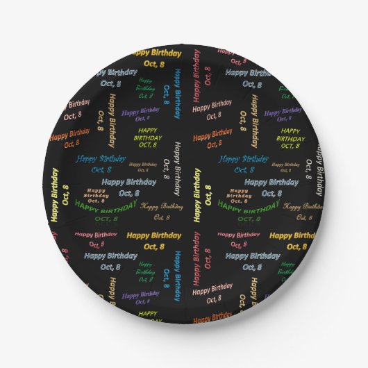 Assiettes En Carton Plaques de papier Octobre, 8 Anniversaire (Devant)