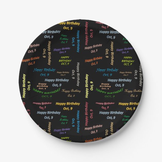 Assiettes En Carton Plaques de papier Octobre, 9 Anniversaire (Devant)