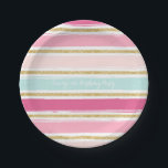 Assiettes En Carton Plaques de papier Parties scintillant or à brosses<br><div class="desc">Ajoutez un peu de brillance et de couleur à votre événement avec cette plaque en papier amusante et tendance avec des rayures de pinceau bleu,  bleu et rose chaud avec un faux accent parties scintillant or. Ces plaques en papier modernes peuvent être customisées pour n'importe quel événement.</div>