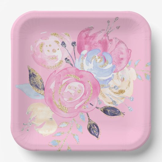 Assiettes En Carton Plaques de papier Parties scintillant Pastel Gold (Recto)