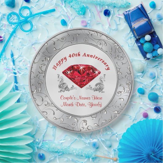 Assiettes En Carton Plaques de papier personnalisées datant du 40e ann (Fête)